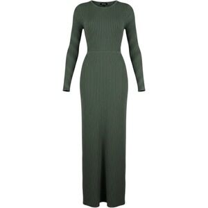 Express Womens Ribbed Knit Maxi Dress Dark Green Long Sleeve Crew Neck  M